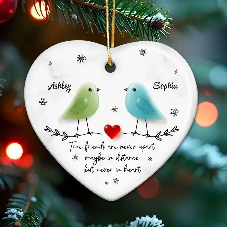 Ceramic Heart Ornament with Colorful Birds and Friendship Quote