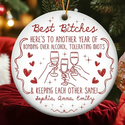 Best Friends Cheers Red Line Art Ceramic, Acrylic or Wooden Ornament