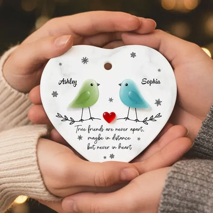 Ceramic Heart Ornament with Colorful Birds and Friendship Quote