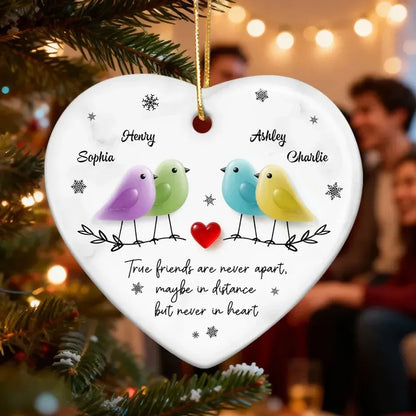 Ceramic Heart Ornament with Colorful Birds and Friendship Quote