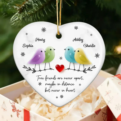 Ceramic Heart Ornament with Colorful Birds and Friendship Quote