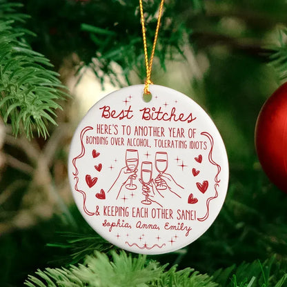 Best Friends Cheers Red Line Art Ceramic, Acrylic or Wooden Ornament