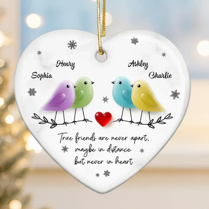 Ceramic Heart Ornament with Colorful Birds and Friendship Quote