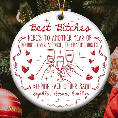 Best Friends Cheers Red Line Art Ceramic, Acrylic or Wooden Ornament