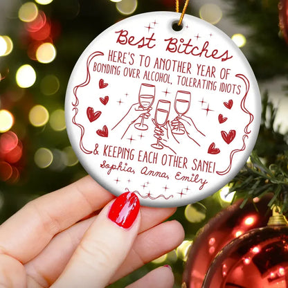 Best Friends Cheers Red Line Art Ceramic, Acrylic or Wooden Ornament