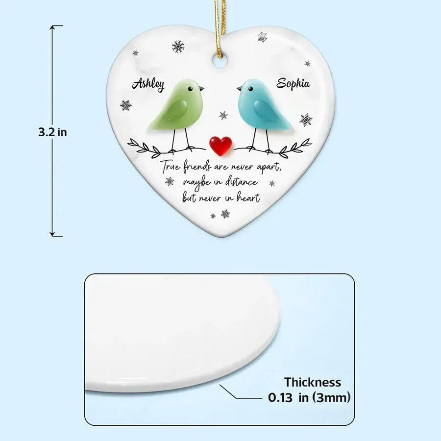 Ceramic Heart Ornament with Colorful Birds and Friendship Quote
